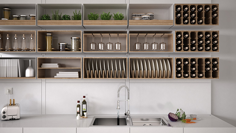 Organised kitchen shelves